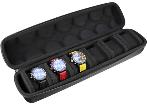 Kai Tian Uhrengehäuse aus EVA mit mehreren Schlitzen für Herren, elegante Uhrenbox mit mechanischem Zahlenschloss und Airtag-Halter für Privatsphäre 6 Fächern