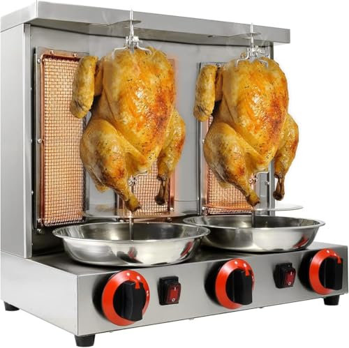 Máquina de Pollo shawarma casera, asta de encimera, asador de Pollo Turco Comercial, asador Vertical con quemadores, Ajustable 300 ° C, 360 ° Rotisserie para la Cocina para el hogar del Restaurante