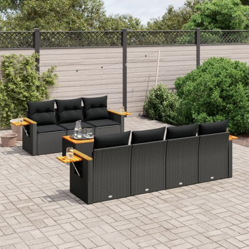 IKAYAA 8-TLG Rattan Sofa 4 Sitzer Plus 3 Sitzer, Rattan Sofa Outdoor, Gartensofa, Lounge Möbel Outdoor, Balkon Lounge, Garten Loungemöbel Set, mit Kissen Poly Rattan Schwarz