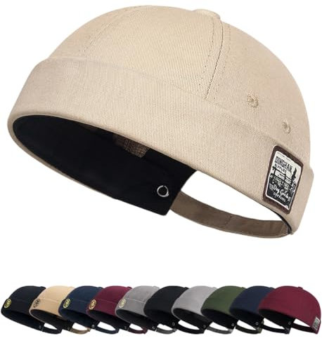 Cozyan Berretto Portuale Uomo Corduroy Docker cap Cappello Senza Visiera Estivo Retro Cotone Docker Hat Senza Visiera Berretto da Uomo Donna Brimless Hat Classic Leon Cappello