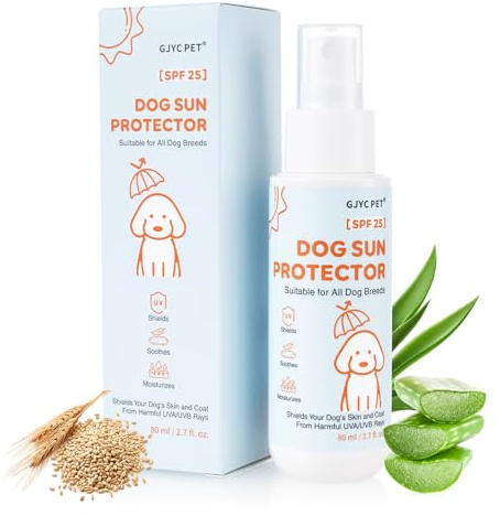 GJYC PET solskydd hund – 3-i-1 solskyddsspray SPF 25│ Skyddande, lugnar och vårdar │ Snabbtorkande, vattentät och transparent │ Outdoor-essential för hundar
