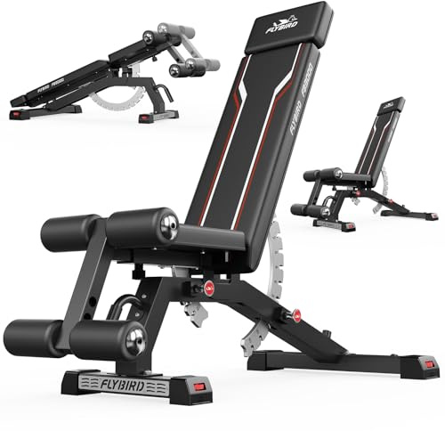 FLYBIRD 1200LBS Pro Adjustable Weight Bench, Heavy Duty Full Body Workout Bench Set Fits Users up to 6'8'', Home & Garage Gym Strength Training, 12-Level Incline Flat Decline for Sit Up & Bench Press