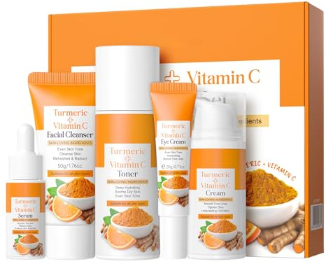 BeauBase gurkmeja Vitamin C hudvårdsset, presentset dam, 5 stycken ansiktsvård med rengöringsmedel, toner, serum, ögonkräm, fuktkräm