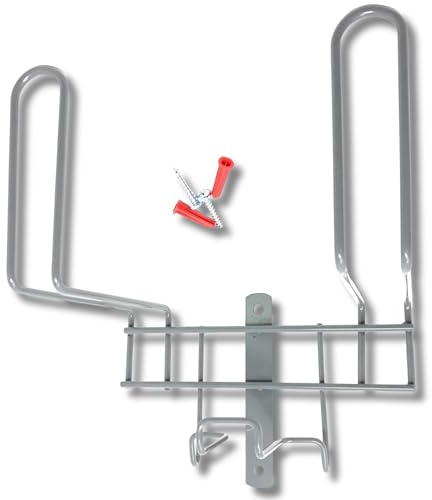ALL PARTS ETC. Deluxe Vacuum Hose Hanger – Heavy Duty Metal Wall Mount Storage Rack for Central & Canister Vac Systems – Fits 30-40 Ft Hose – Includes Screws & Anchors – Gray