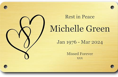 Custom Engraved Brass Memorial Plaque – Personalised with Dove, Rose, Candles, Praying Hands, Cross or Heart Icons – 7 Lines Text – Indoor/Outdoor – 2mm Thick (Large)