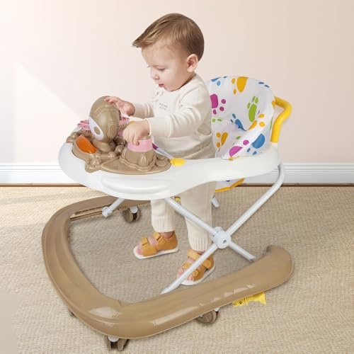 Kompakter Weltraum-Katzen, Lauflernhilfe für Babys mit Rückprallsitz, Lichtern, Musik und interaktivem Spielzeug, bis zu 20 kg, verstellbar, 6 Monate und mehr - 62 x 68 x 36 - 81 cm – Khaki