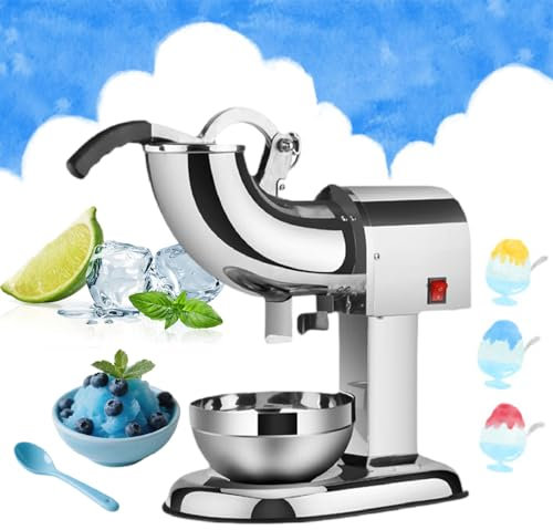 Ice Crushers Machine, Electric Ice Shaver Machine 220 Lbs/h, Stainless Steel Ice Crusher Ice Crusher 350 W with Stainless Steel Bowl & Dual Blades Silver,220V