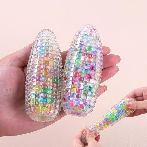 Anboor Set med 2 majs squishy leksak simulering majs stressminskning fidgetleksak stressbollar för vuxna kontor skrivbord klämleksaker för barn (färgglad, lysande)