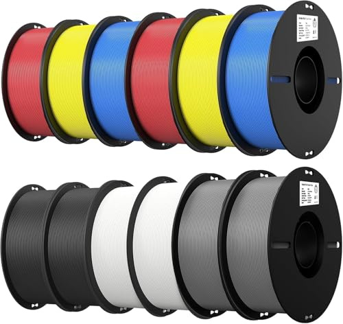 Creality Ender PLA Filamento 1,75 mm per Stampante 3D, Bobina 12 kg (26.4 libbre), Dimensionale +/- 0,02 mm, Adatta Stampanti 3D (Nero*2+Bianco*2+Grigio*2+Rosso*2+Blu*2+Giallo*2)