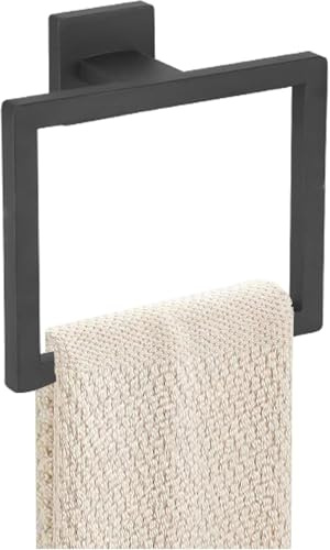 Towel Ring - Thicken SUS 304 Stainless Steel Towel Holder, Towel Racks for Bathroom, Square Modern Design Hand Towel Holder, Contemporary Hand Towel Bar (Black)