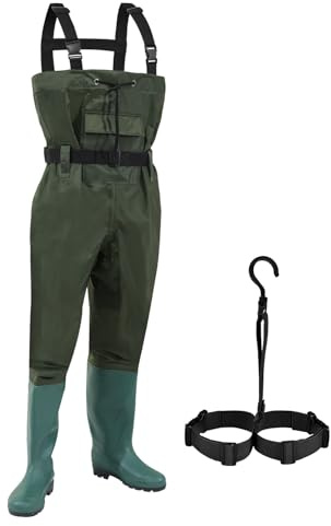 Jaxguom Waders pour homme avec bottes en caoutchouc, imperméables et respirants, différentes tailles, chasse, pêche à la mouche, sports nautiques, travail agricole, vert, 43