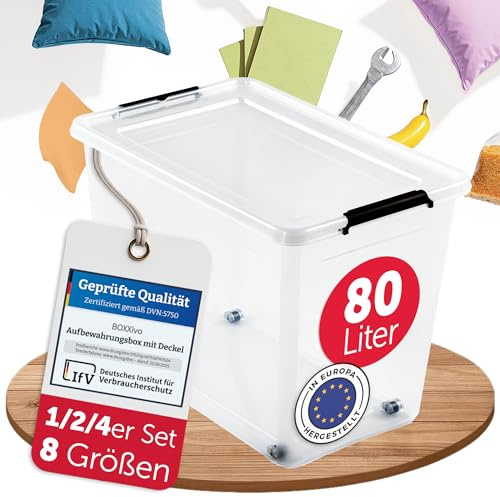 BOXXivo Aufbewahrungsbox mit Deckel 80l - BPA-freie & lebensmittelechte Boxen Aufbewahrung - Kisten Aufbewahrung mit Deckel - stapelbare & robuste Aufbewahrungsboxen - Stapelbox
