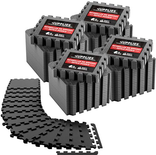 JUPPLIES - Suelo Gimnasio 30x30x1cm - Esterilla Puzzle Fitness de Goma para Suelo - Alfombra Protectora para Gimnasio en Casa - Tatami en Puzzle (Negro, 72 Piezas)