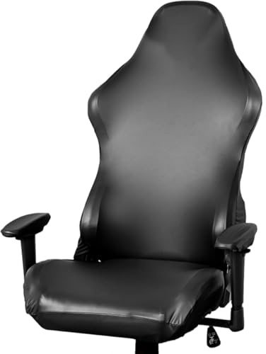 Luxshiny Housse de Chaise Gaming Extensible en PU Noir Protège-Dossier et Couvre-accoudoirs Manteau de Chaise Complet Protection Anti-saleté et Usure pour Salle Informatique