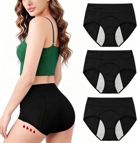 Set med 3 tvättbara inkontinensbyxor för kvinnor i bambu, ultraabsorberande menstruationsbyxor med högt midjefoder, skydd mot urinläckage efter förlossning, svart, XL