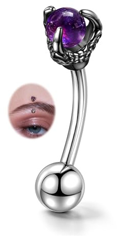 CM Crareesi Mania Dragon Claw Eyebrow Rook Piercing Jewellery 16G Amethyst Rook Earring 316L Surgical Steel Curved Barbell 8mm
