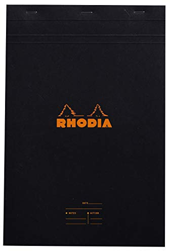 Rhodia 164009C - Schreibblock / Notizblock Meeting Pad DIN A5 21x14,8 cm, 80 Blatt 80g, abtrennbar, mit Vordruck Date + Notes + Action, abtrennbar, mikroperforiert, mit Kartonrücken, Schwarz, 1 Stück