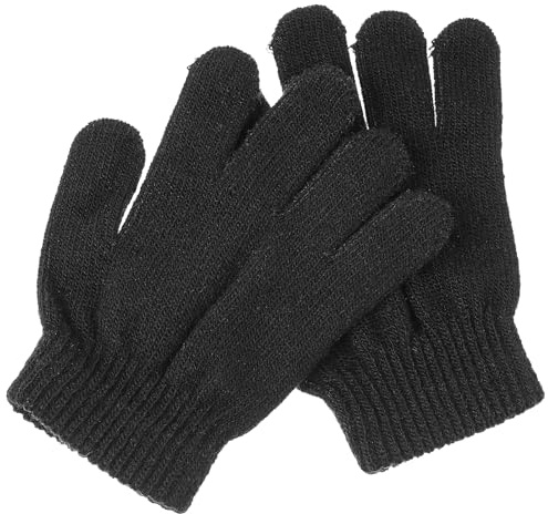 BESPORTBLE Kinderhandschuhe, Fingerhandschuhe Kinder Herbst- und Wintermodelle Gestrickt Volltonfarbe fünf Finger Warme Handschuhe 4-12 Jahre alt (schwarz)
