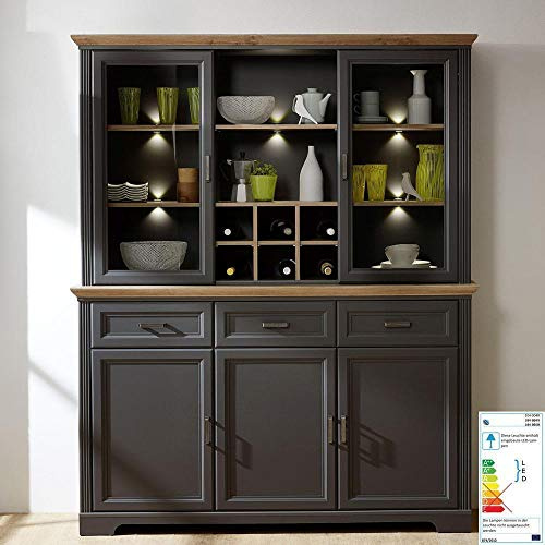 Lomadox Großer Buffet-Schrank Esszimmerschrank im Landhaus-Stil in Graphit - Breite: 166 cm