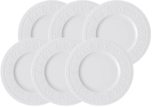 Villeroy & Boch Cellini Brotteller, Kleiner Teller ø 18 cm, Klassisches Weiß mit antikem Relief, Premium Porzellan, 6er Set
