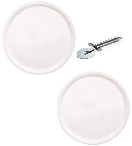 Saturnia Pizzateller - Serie Napoli - im Set Inklusive Pizzaschneider/Pizzaroller - Weiss (2, Ø28cm)
