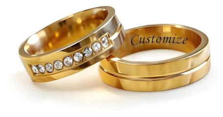 Hsumonre Benutzerdefinierte Für Immer Liebe Paar Ringe Zirkonia Gravierte Versprechen Ringe Eheringe Verlobungsgeschenke Titan Edelstahl Golden 6-13#