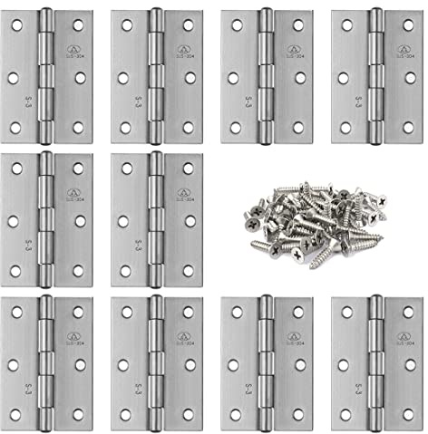 Adiyer 10pcs 304 Stainless Steel 2.5-inch Folding Butt Hinges Home Furniture Hardware Door Hinges for Case Lid Wooden Jewelry Box Lid (63mm x 41mm x 1.2mm)