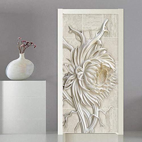 Etiqueta engomada de la puerta del pvc 3D en relieve textura de la piedra arenisca talla de piedra mural de girasol papel tapiz cocina restaurante pegatinas autoadhesivas 77 * 200 cm