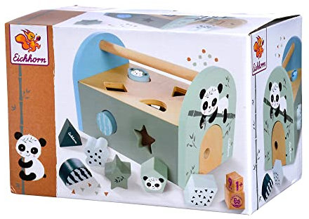 Eichhorn - Panda Linie - Steckbox, Steckspielzeug inkl. 8 verschiedenen Steckbausteinen, Tür zum Öffnen, 9 teilig, 12,5x19x15 cm, aus Birkenholz, ab 1 Jahr