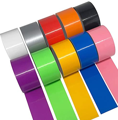 Yur1help 10 Rollen Klebeband Bunt Panzertape, 50mm x 9m Duct Tape Gewebeklebeband Gewebeband, Buntes Farbiges Klebeband Inklusive Orange Silber Blau Gelb Lila Rot Rosa Grün Schwarz und Weiß