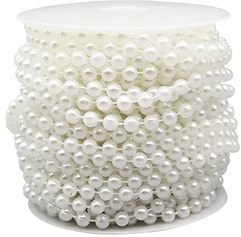 82Feet/25Meter Length Christmas Bead Garland Faux Pearl Beads Chain Christmas Tree Garland Chain Decorations for Xmas Tree Holiday Wedding DIY Decoration Supplies (White)