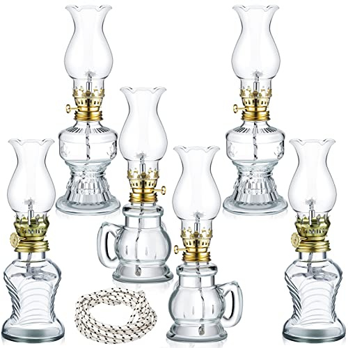 Yexiya 6 Pcs Glass Oil Lamps Vintage Hurricane Clear 8 Inch,Classic Style