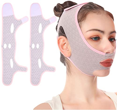 2 Stück Wiederverwendbare V-Linienmaske, Beauty Face Sculpting Sleep Mask, Doppelkinn-Reduzierer für Frau und Mann, Gesichts-Schlankheitsgurt, Anti-Falten-Gesichtsmaske für schlaffe Gesichtshaut