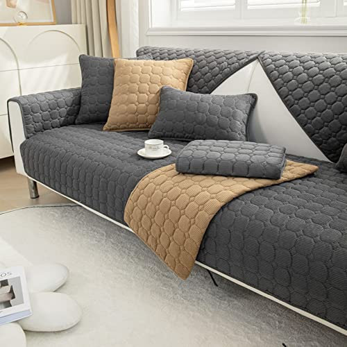 TUCVZVO Sofaschoner rutschfest 1 2 3 4 Sitzer Weicher Couchbezug L Form, Anti-Rutsch Sofaüberwurf, Sofahusse Sofa Überzug Ecksofa, Sofaschoner Für Hunde,Dark Gray,1 pc 70x150cm