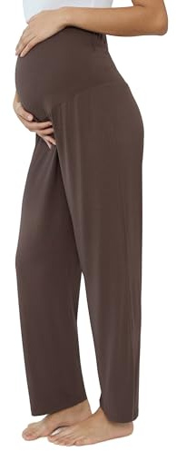 Amorbella Maternity Pajama Pants Over The Belly Casual Daily Lounge Sleep Pregnancy Pants for Women (Chocolate, Medium)