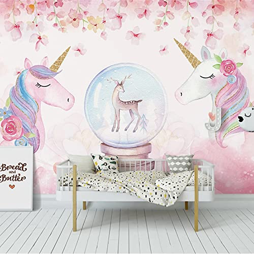 Fototapete 3D Rosa Blume Einhorn 350 cm B x256 cm H Vlies Tapeten Wandtapete XXL Moderne Wanddeko Wohnzimmer Schlafzimmer Büro Flur