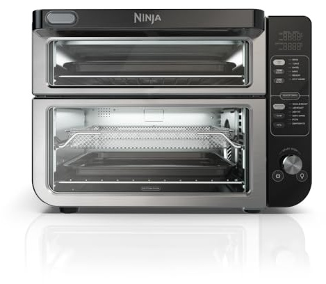Ninja DCT401 12-in-1 Double Oven with FlexDoor, FlavorSeal & Smart Finish, Rapid Top Convection and Air Fry Bottom, Bake, Roast, Toast, Air Fry, Pizza and More, Stainless Steel (Renewed)