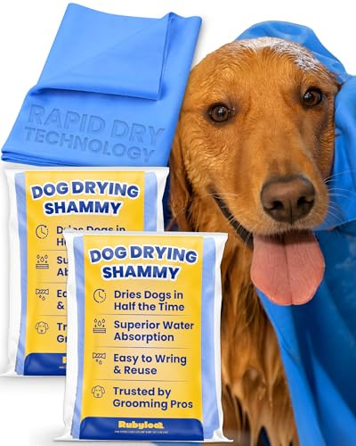 rubyloo Shammy Dog Towels for Drying Dogs Large - 2pk (34 x 26) - Ultra Absorbent Technology Dries Dogs 2X Faster - Easy to Wring Out & Reuse - Compact for Bath, Swim, Rain, Travel, Cooling
