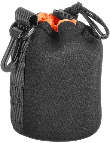 PATIKIL Kameralinsväska, draglinspåse med tjock skyddande neopren, linsfodral för DSLR-kameralins vatten kaffe, Svart orange, 3.5 ID x 5.5 H