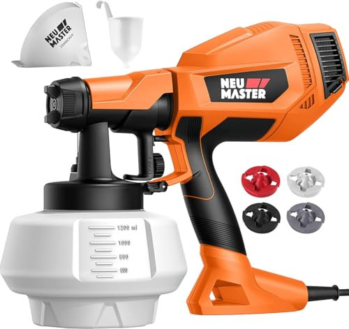 NEU MASTER Paint Sprayer, Orange Fence Paint Sprayer,[500W/1200ml/4 Nozzles/3 Patterns] HVLP Electric Spray Gun for Home Interior and Exterior, Cabinets, House, Fence, Ceiling
