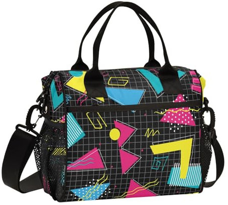 Amooorous Bolsa de almuerzo abstracta negra abstracta para hombre, reutilizable, con correa para el hombro, loncheras para colegios, colegios, escuela