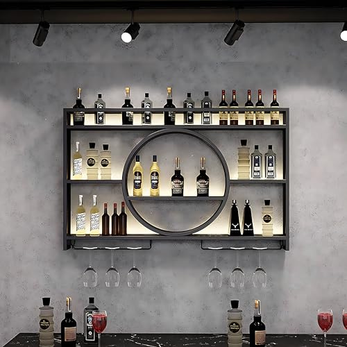 Modernes Weinregal aus Metall, Wandmontage, Bar-Einheit, schwebende Regale, Weinregale, Glasregal, Eisen-Display-Ständer, Weinhalter mit Regalen, für Zuhause, Restaurant, Bars, 140 cm