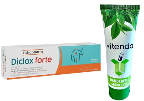 Diclox forte ratiopharm Schmerzgel 1x150g inclusive einer Handcreme von vitenda - Das stärkere Gel bei Gelenk- und Rückenschmerzen