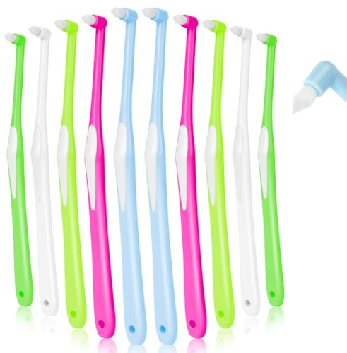 OFFCUP Tuft Zahnbürste, 10 Stück Einbüschelbürste Weich, Compact Interdental Zahnbürste für Zahnspangen und Brücken, Bunt