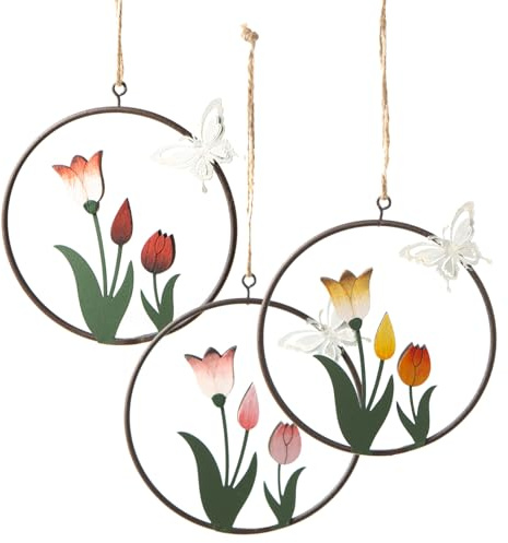 Logbuch-Verlag 3 Frühling Deko Ostern Anhänger Tulpen Blumen im Metallring zum Aufhängen Frühlingsdekoration Ø 10 cm
