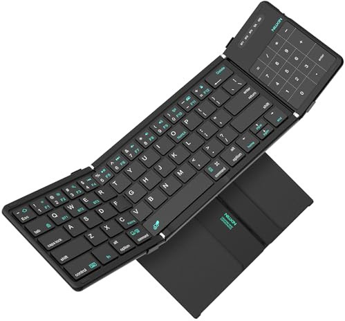 Nillkin Teclado plegable Bluetooth con panel táctil y almohadilla numérica, teclado portátil de bolsillo con teclas de tamaño completo, teclado inalámbrico con trackpad para 3 dispositivos, iPad