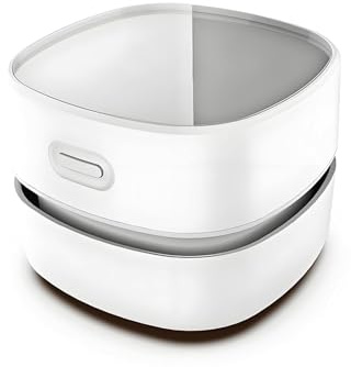 QUMOX Mini aspiradora de escritorio – Limpiador de mesa inalámbrico recargable por USB con batería de 1400 mAh, potente succión, para teclado, polvo, migas, virutas de papel y pelo de mascotas (blanco