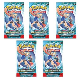 Pokemon 5 Reisegefährten Booster Sammelkarten | DEUTSCH | Karmesin & Purpur Karten Serie | + Arkero-G 50 Soft Card Sleeves