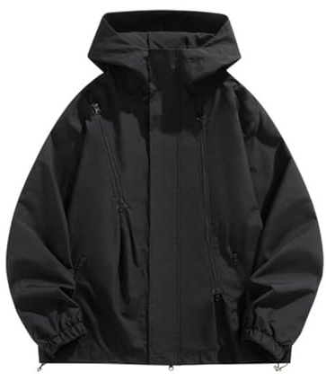 Waterproof Jacket Mens with Hood Lightweight Hooded Windbreaker Plain Colour Baggy Raincoat Smart Casual Spring Summer Coat Outdoor Jackets for Cycling Camping Large M-4XL