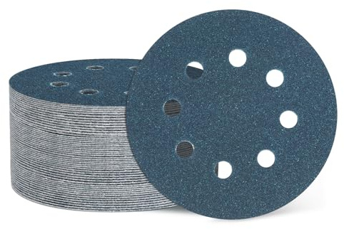 sourcing map 100 Pcs 5 Inch Sanding Disc 8 Hole 120 Grit Blue Zirconia | Hook and Loop Sandpaper Random Orbital Sander Pads for Woodworking Metal Stone Grinding and Polishing